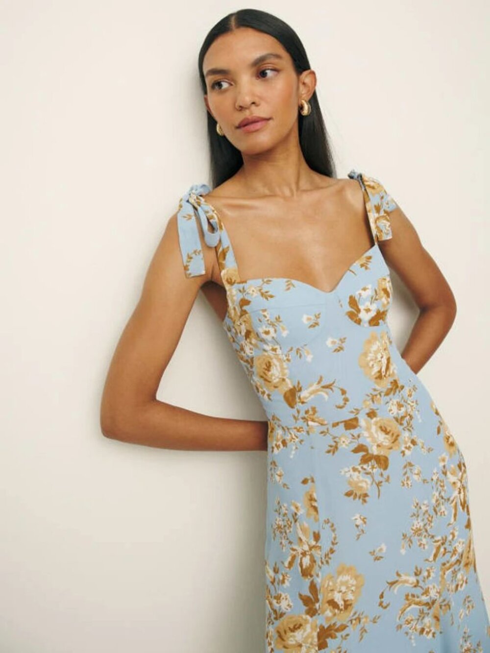NWOT Reformation Nadira Dress in Heavenly Blue Floral Midi Tie Straps Size 4